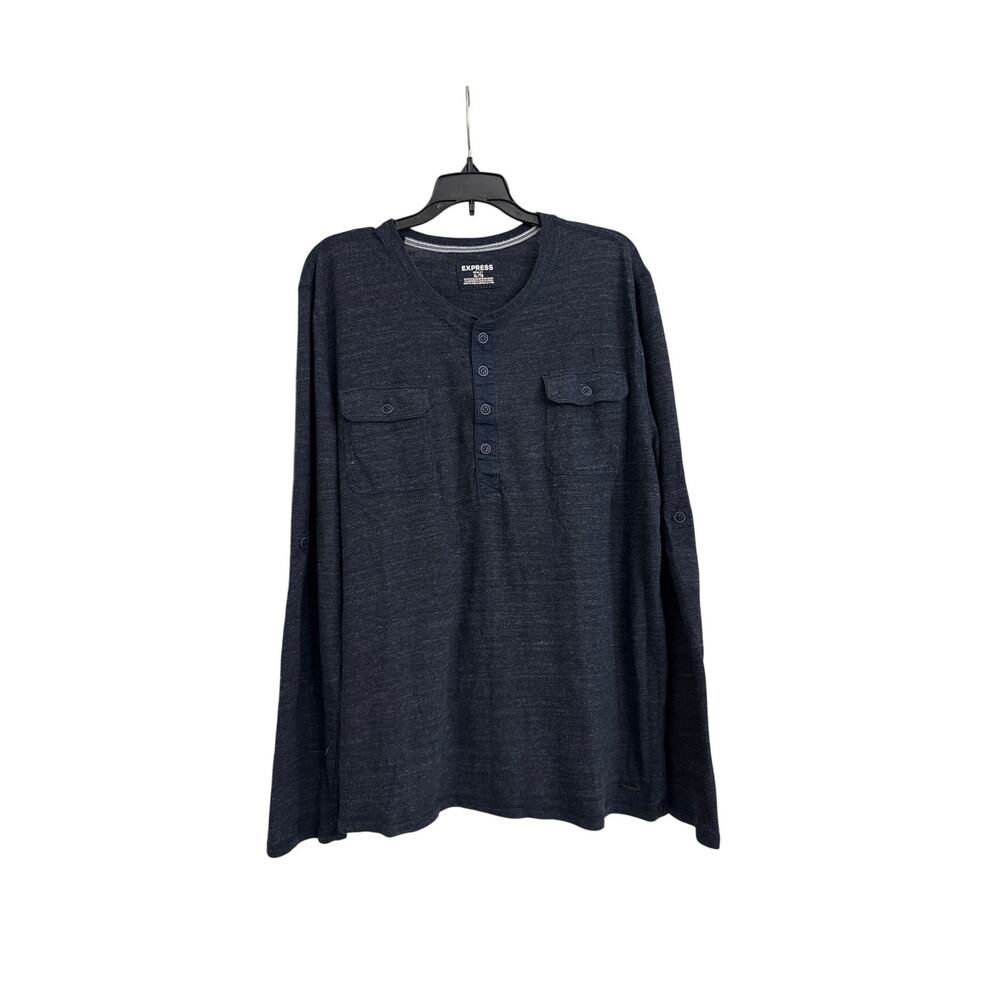 Express Navy Blue Long Sleeve Henley Adjustable Sleeve Shirt Size Men's XL